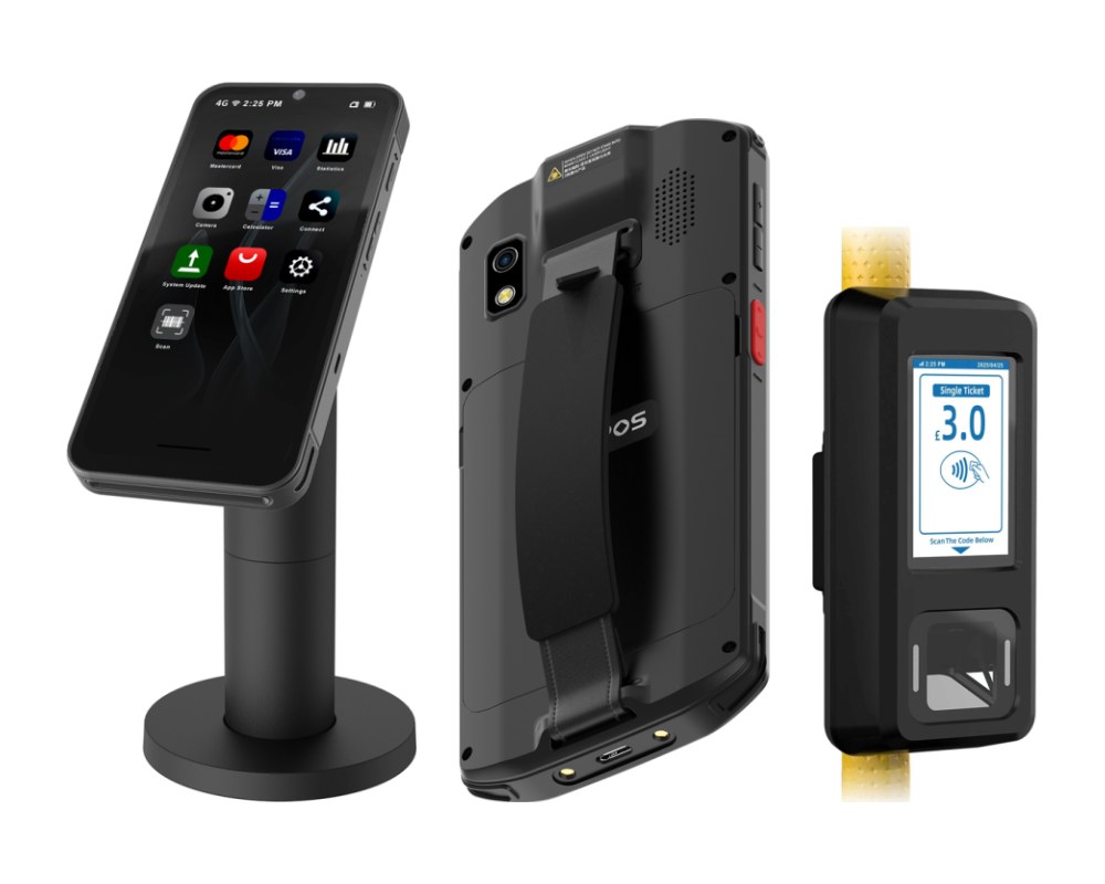 WizarPOS Q3PRO auf Ständer, Q3PDA und Ticketvalidator