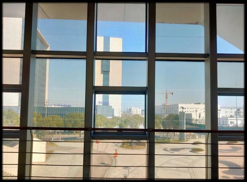 View through semi-transparent photovoltaic window glass