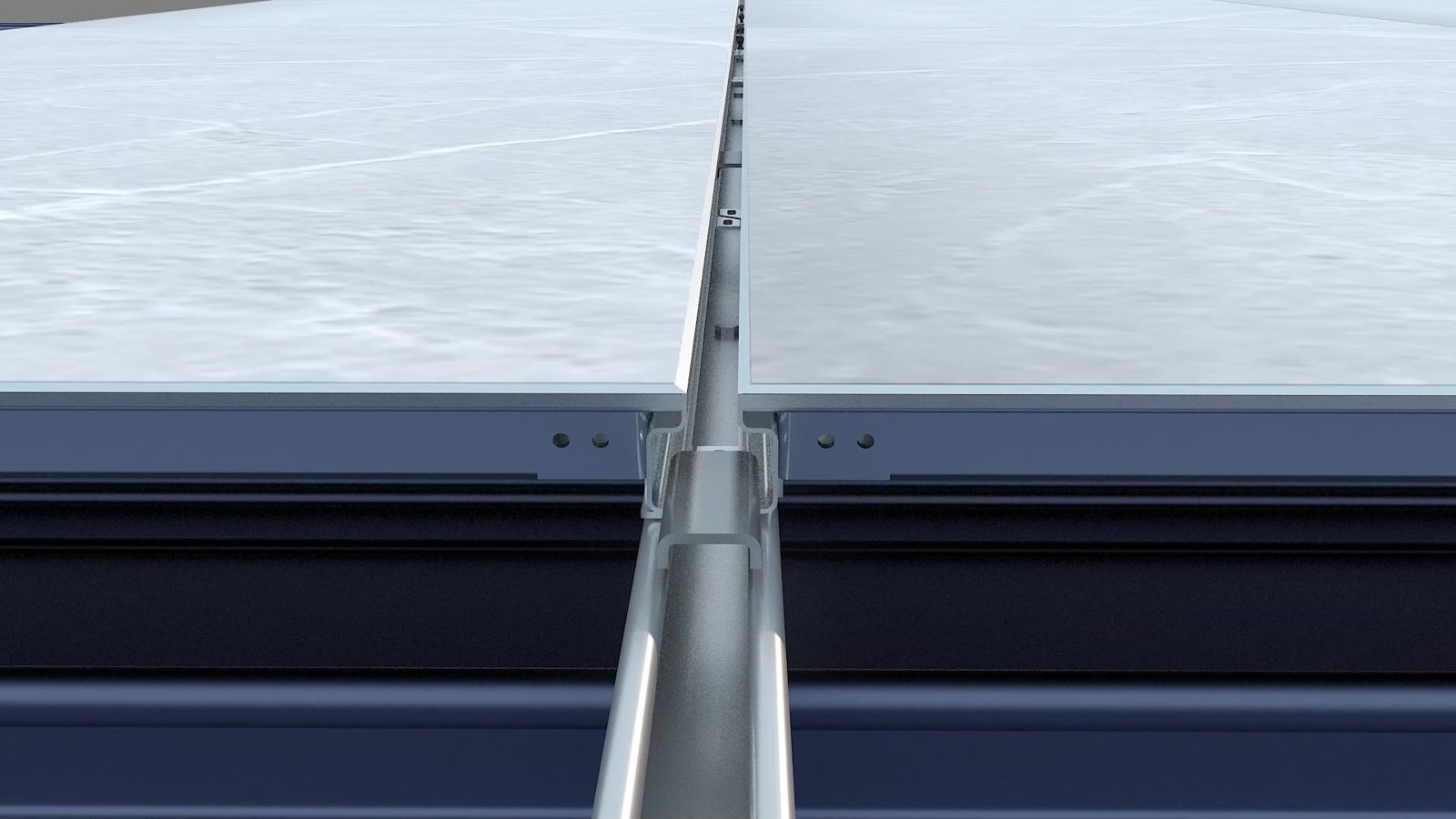 LIGHT ESS roof system: panels on rails over a profiled metal roof