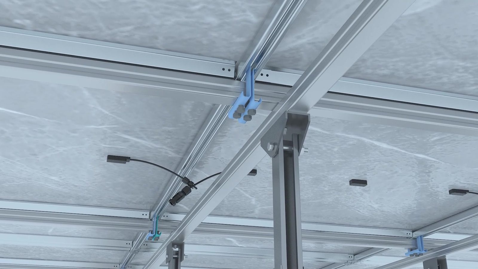 LIGHT ESS roof system from below: brackets and cabling