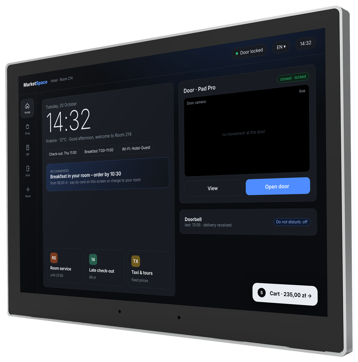 MarketSpace in-room payment screen