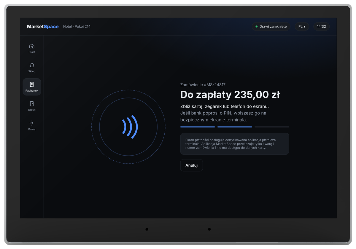 Ekran płatności: przyłóż kartę, zegarek lub telefon