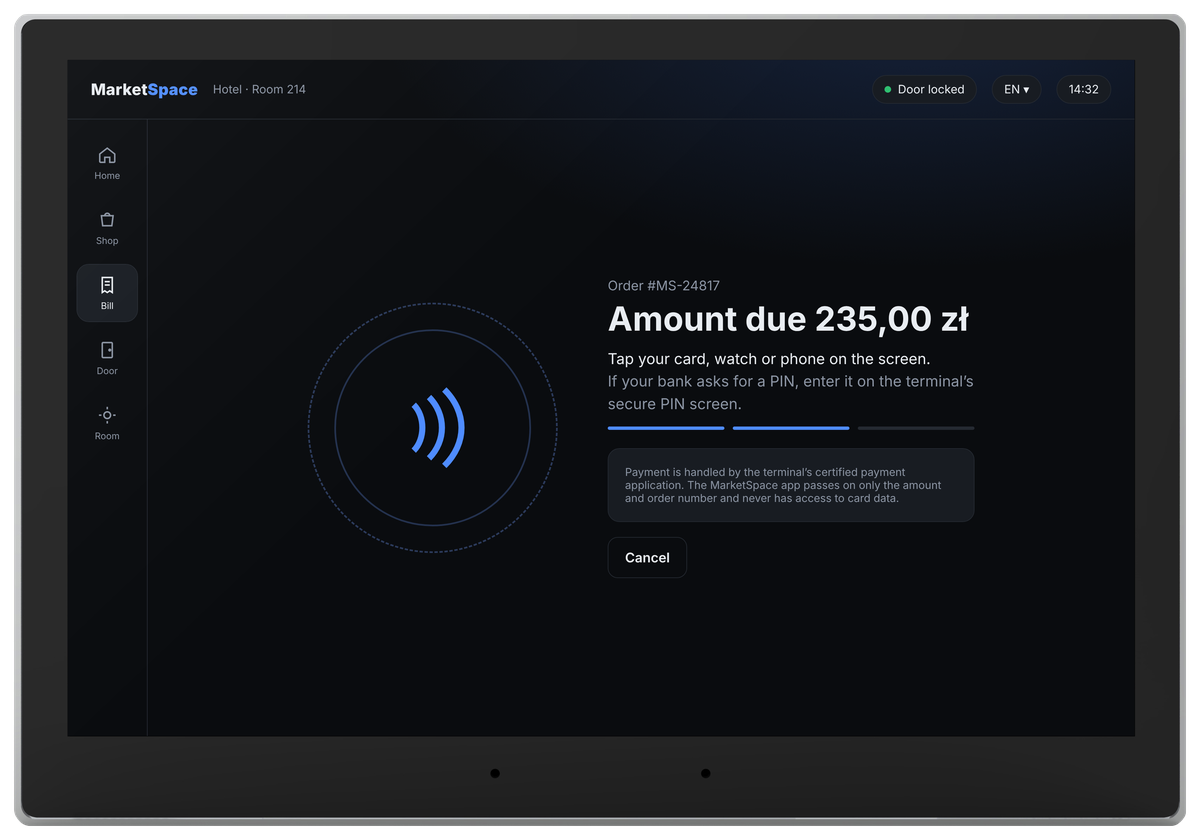 Payment screen with the amount due and tap instruction