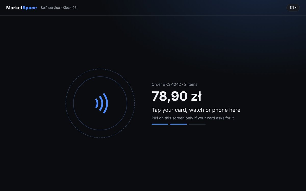 Payment module screen: amount due and tap instruction