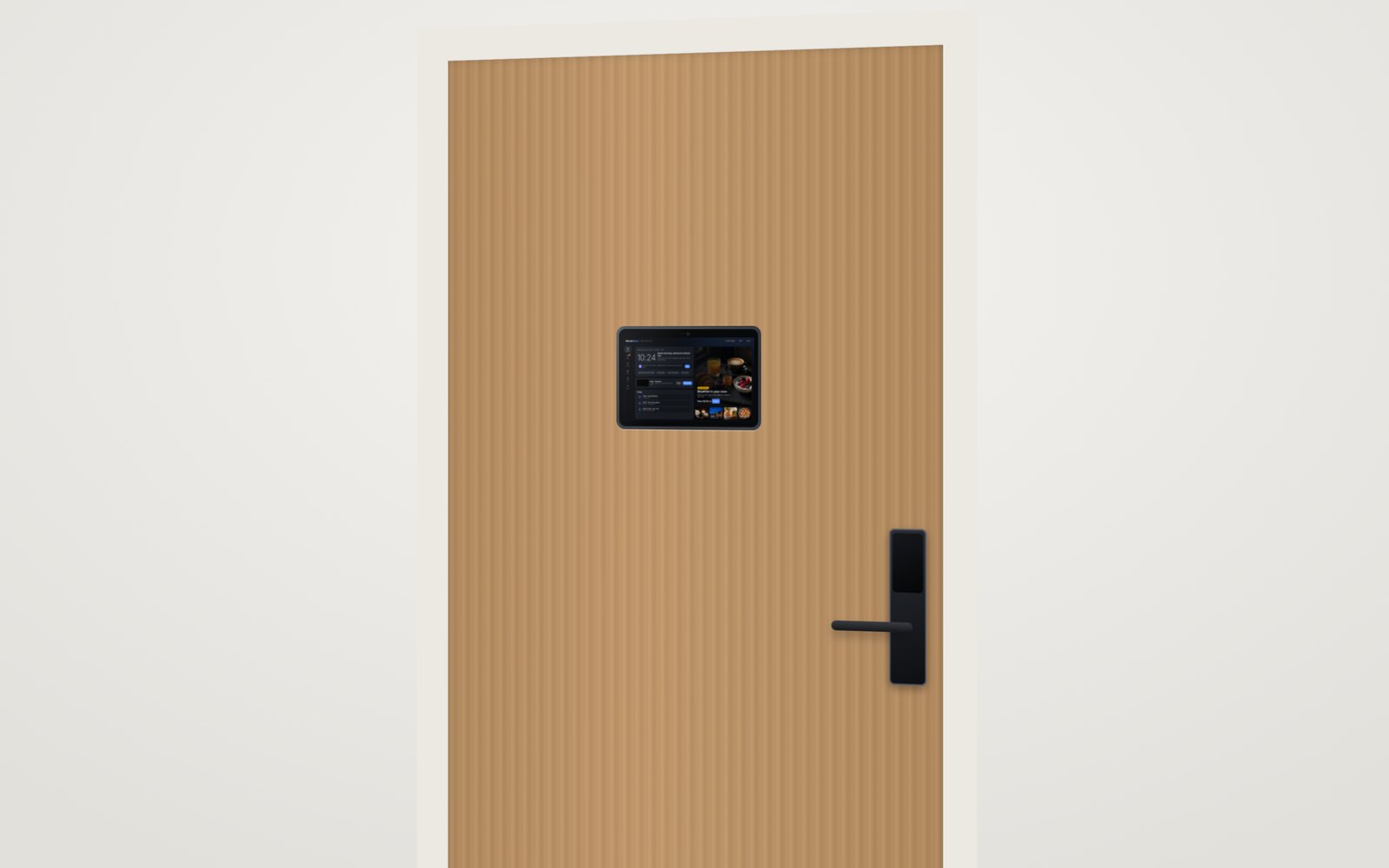 Visualisation: MarketSpace Door, the module flush in a wooden door leaf with an aluminium trim