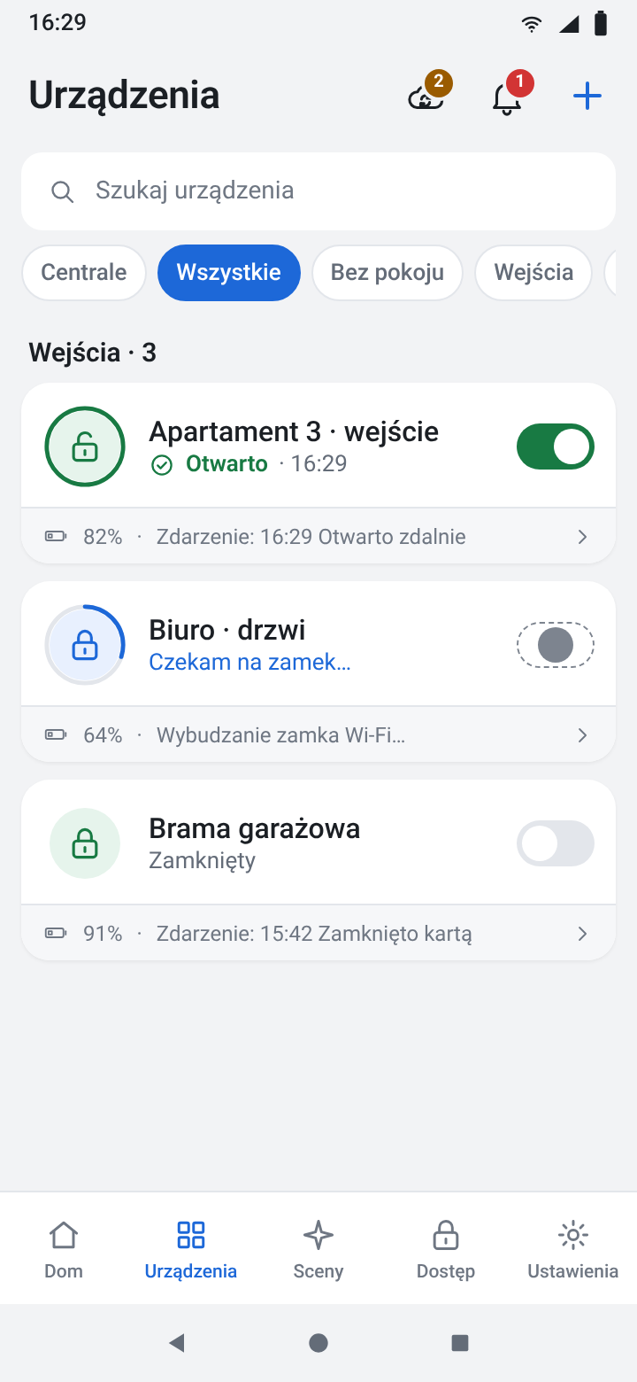 Devices tab with locks and their command state