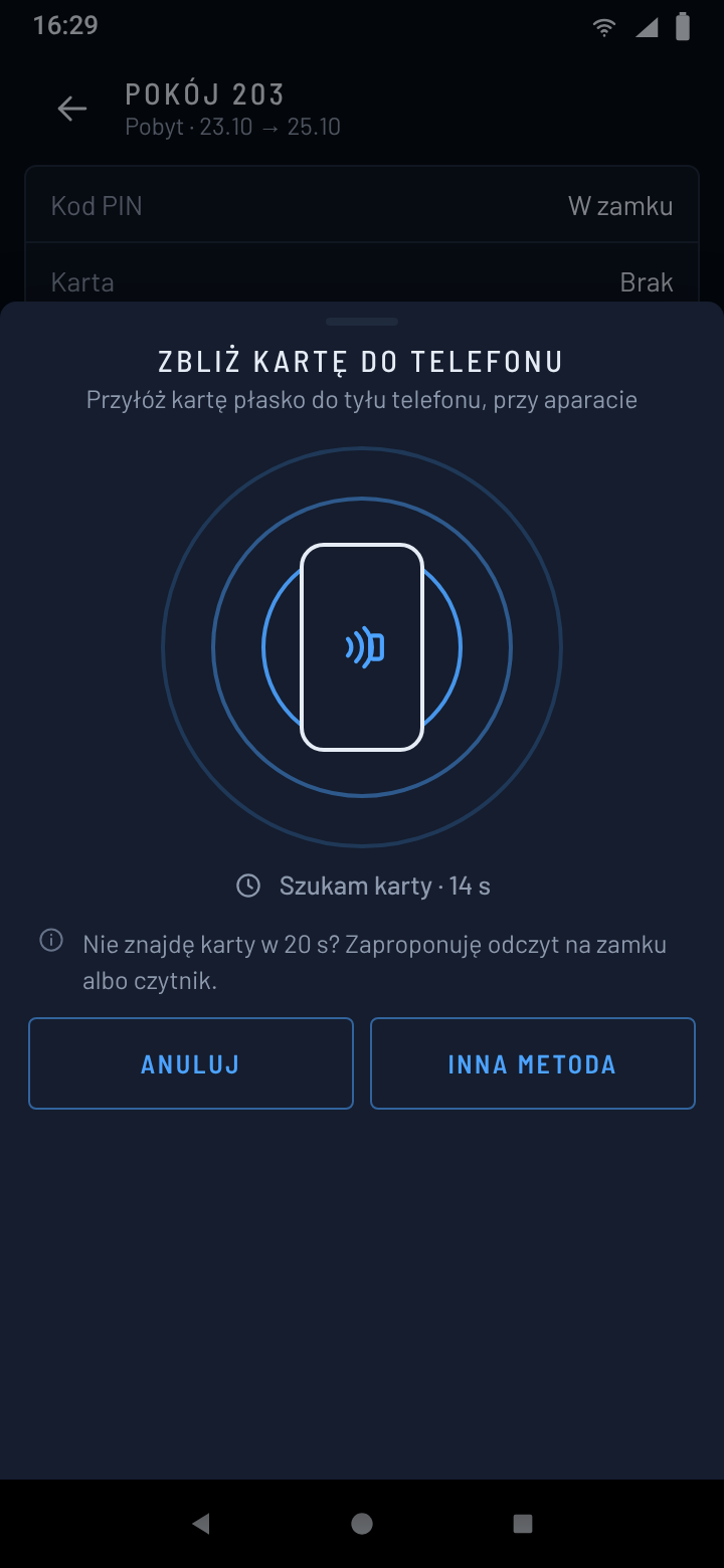 Reading a card with the phone’s NFC