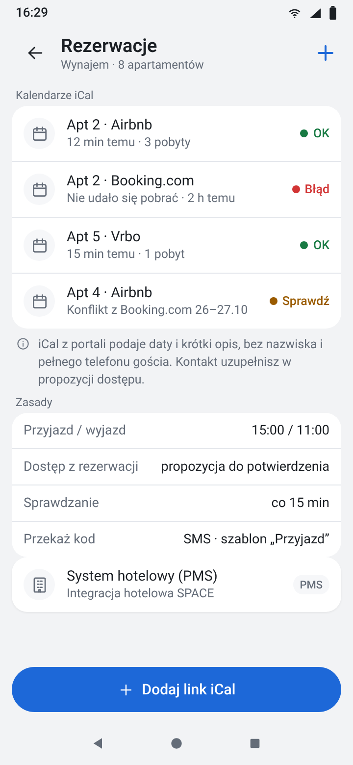 iCal calendars per unit with their status