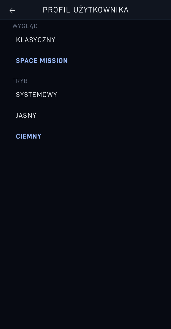 Appearance settings in the SPACE Mission dark style